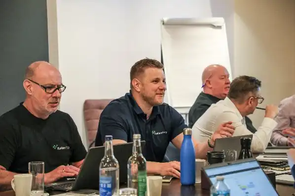 Liam Davis, BDM at SurfacePrep in a sales team meeting Liam Davis, BDM at SurfacePrep in a sales team meeting