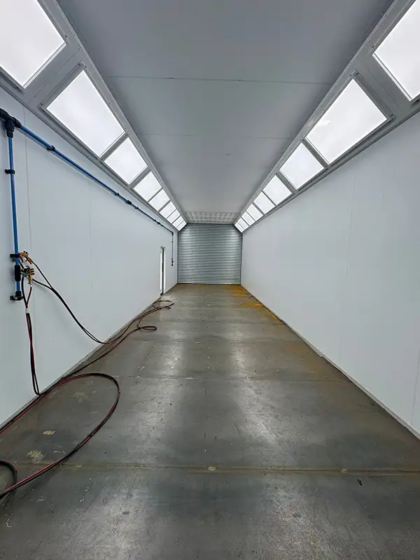 Internal view of containerised blast room Internal view of containerised blast room