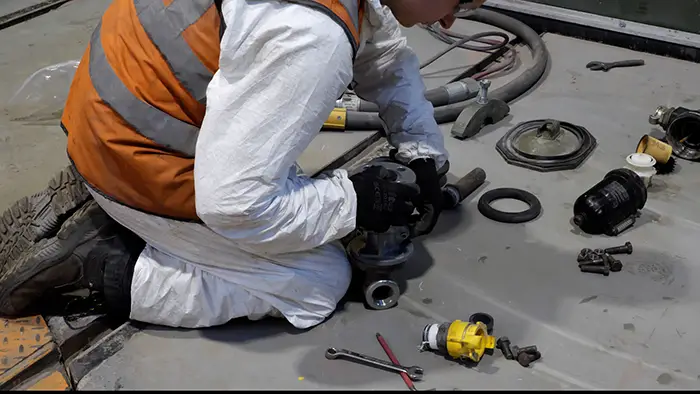 Engineer maintaining blast pot